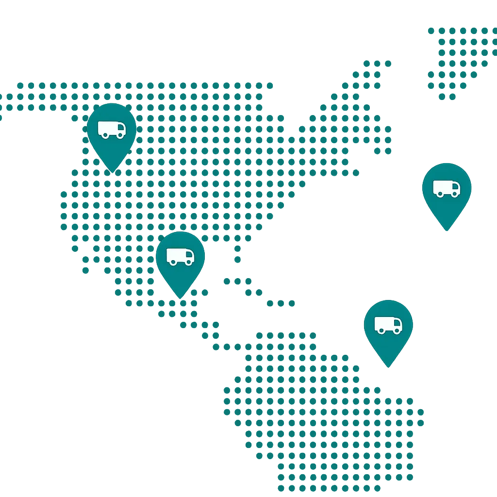 Kimax fleet coverage map with vehicle location pins
