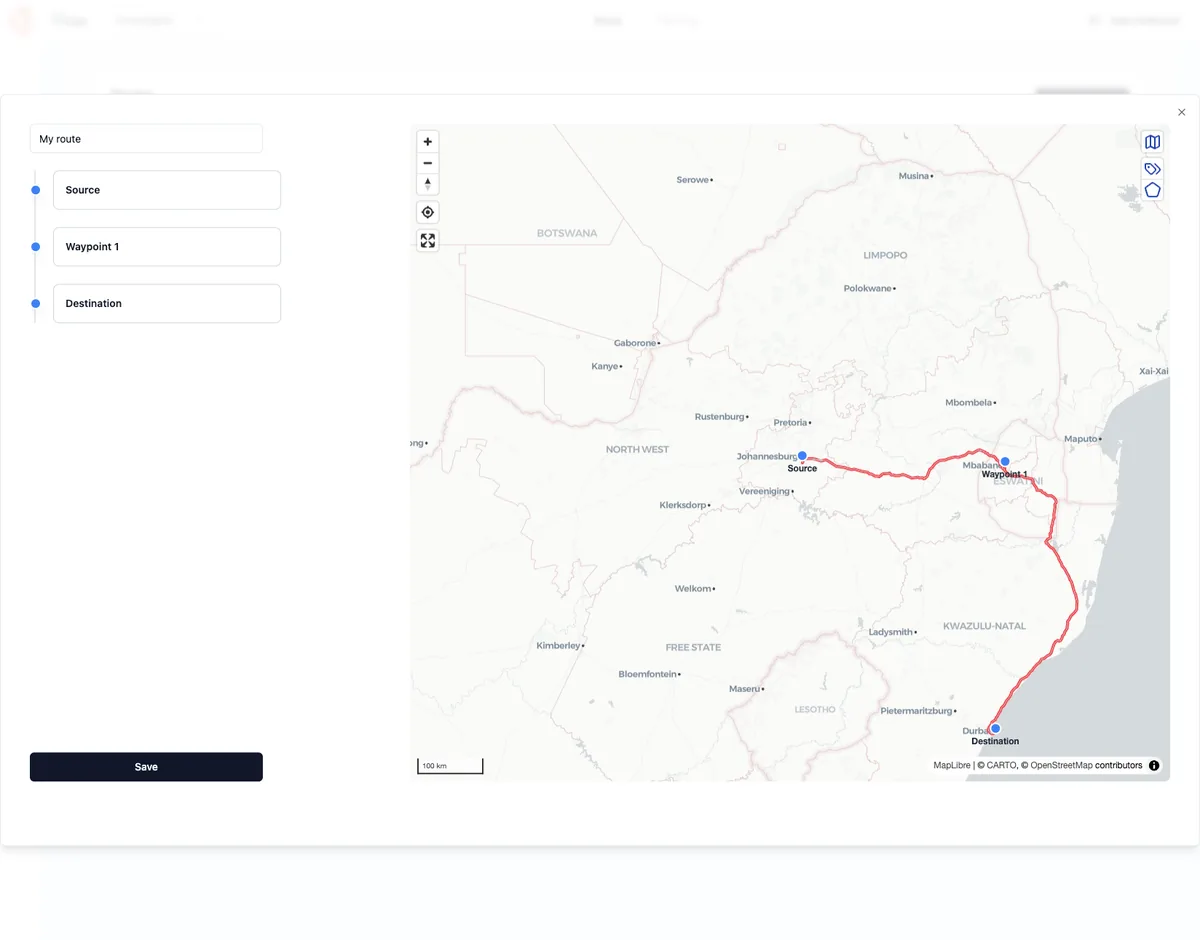Route planning interface showing optimized delivery paths
